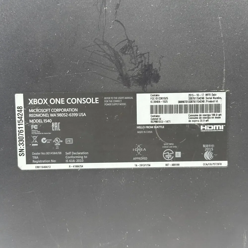 Microsoft Xbox One 1540 Console Black HDMI W/ AC Power Adapter Parts System